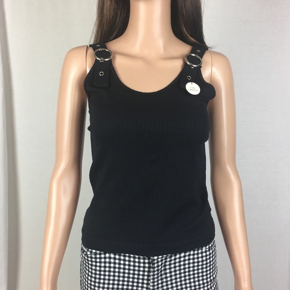Bella Seamless Black and white striped Buckle Strap Ribbed Tank